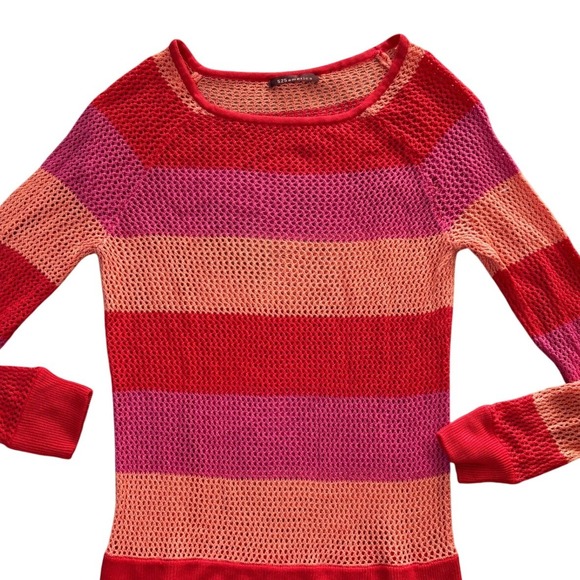 525 America Sweaters - 525 America Open Knit Sweater Womens S Red Pink Orange Excellent Striped Mesh